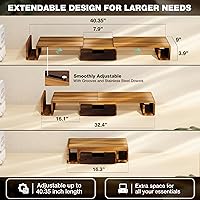 Vista 2 de Soporte elevador de madera para monitor doble con cajón, soporte ergonómico de monitor de 40.4'' para escritorio con longitud ajustable y ángulo