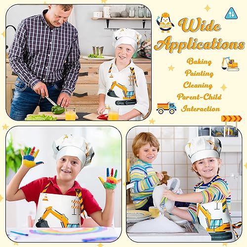 Miniatura 240 de R HORSE Juego de 2 delantales para niños y sombrero de chef, delantal de cocina azul ajustable para niños, kit de pintura y entrenamiento