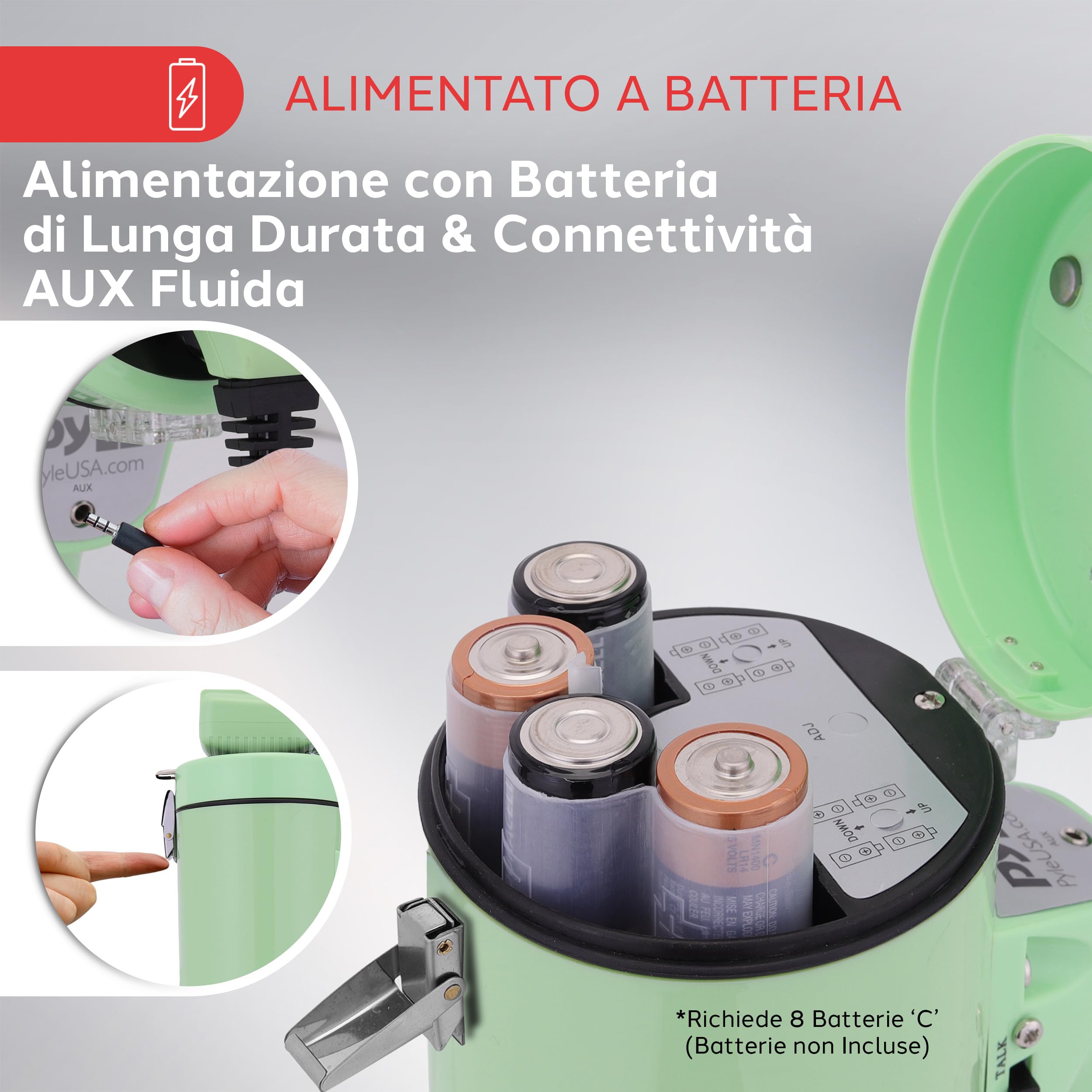 Pyle Megafono Portatile 50 Watt, Sirena Automatica, Megafono Volume Regolabile, Portata Fino a 1100 m², Ingresso Aux, Voce, Sirena, Musica, Fischio, Registrazione, Tracolla