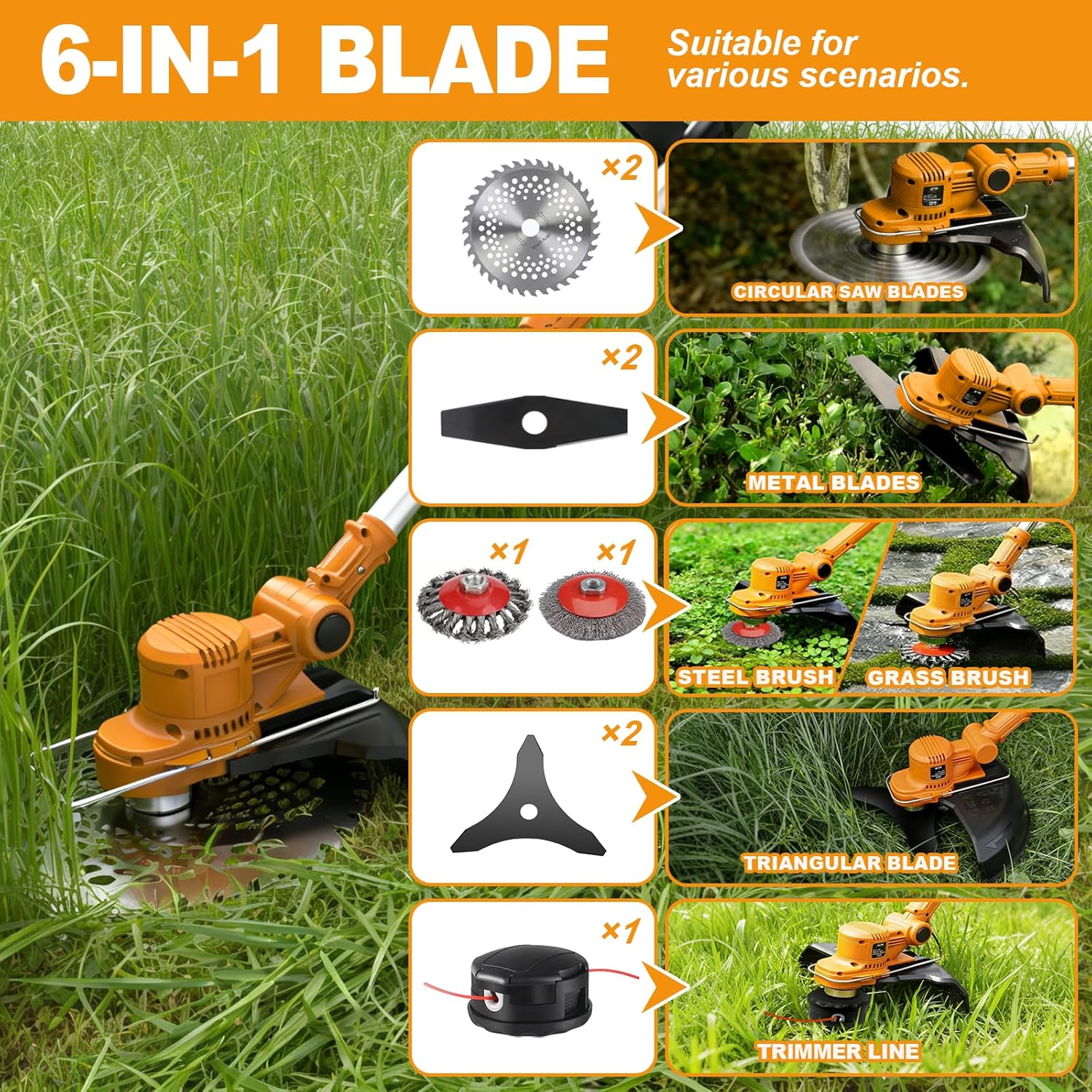 Electric Weed Wacker for Dewalt 20V Battery, Weed Eater Battery Powered with 6 Types of Blades, 750w Lightweight Cordless Weed Wacker Brush Cutter for Lawn, Yard and Bush Trimming (No Battery)