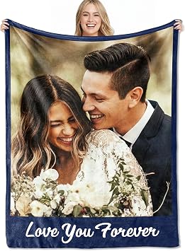 Corissy Ship Next Day, Custom Blanket with Picture Text, Customized Photo Throw Blanket, Personalized Flannel Tapestry, Anniversary Christmas Valentines Day Blanket Gifts for Him Her