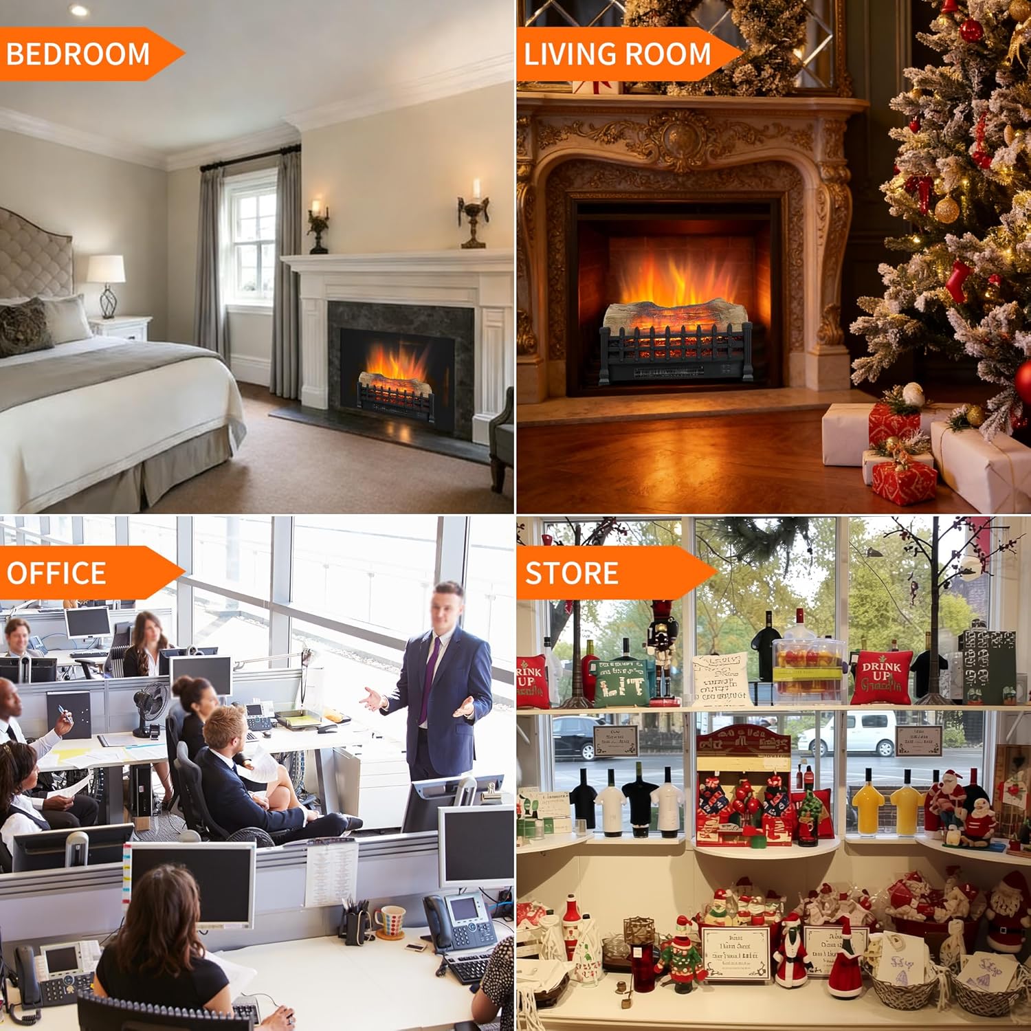 21" Electric Fireplace Log Set, Fireplace Insert with Realistic Flame, Adjustable Flame Brightness, Thermostat, 9H Timer, Remote Control, Overheating Protection, 1400W