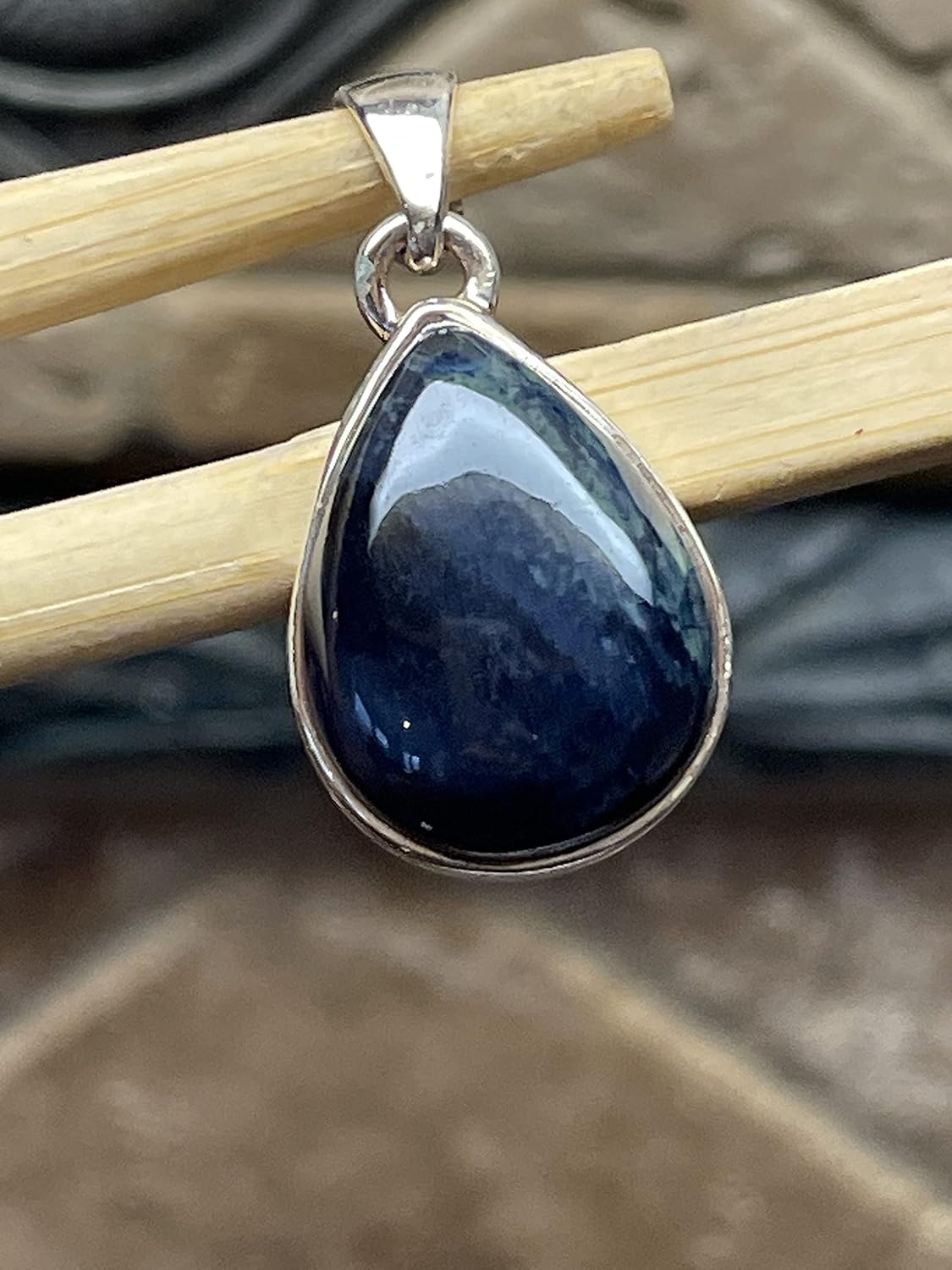 Natural Blue Vivianite 925 Solid Sterling Silver Pendant 30mm - Image 2