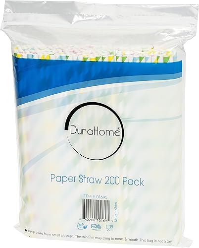 Miniatura 7 de Pajitas de papel biodegradables, paquete de 200 unidades, a rayas, multicolor, sin BPA, desechables, 8.25 pulgadas de largo, no flexible, para uso