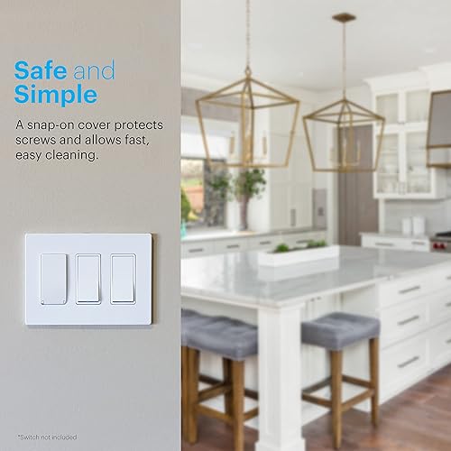 Miniatura 5 de Power Gear Triple Rocker - Placa de pared sin tornillos, 6.6 x 0.3 pulgadas, cubiertas de tomacorrientes, placa de pared para interruptor de luz,