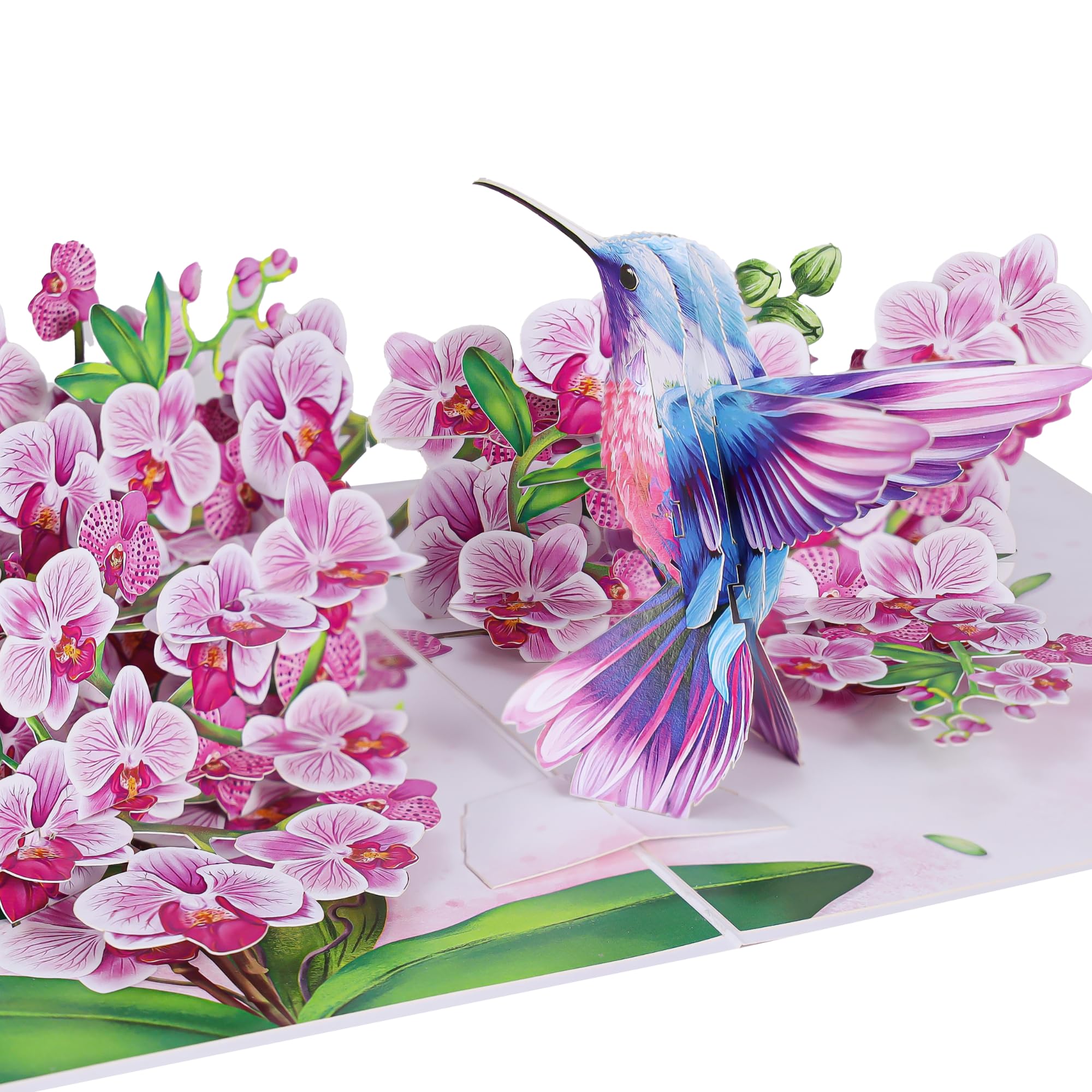 Tarjeta desplegable de colibríes y orquídeas moradas, tarjeta de San Valentín 3D, tarjeta de cumpleaños desplegable para mujeres, mamá, tarjeta emergente del día de la madre, pensando en ti, todas las