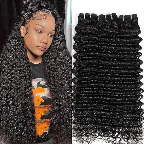 10A Deep Wave Human Hair Bundles 22 24 26 Inch Deep Curly Bundles Human Hair 100% Unprocessed Brazilian Virgin Weave 3 Bundles Wet and Wavy Bundles Double Weft Water Wave Bundles Human Hair