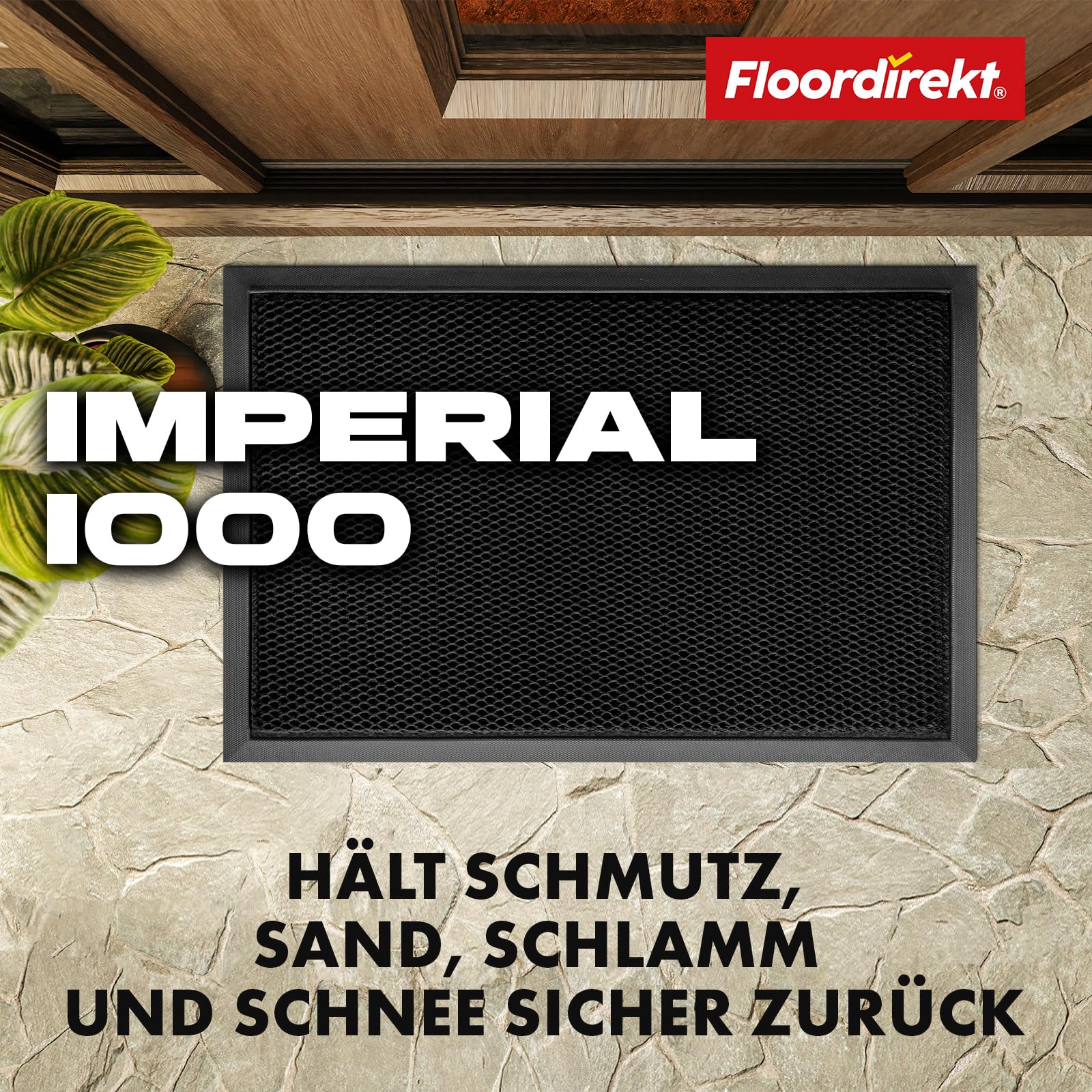 Floordirekt Zerbino Imperial 1000 con innovativa Rete 3D, Antiscivolo, per Ingresso, zerbino (Nero, 90 x 150 cm)