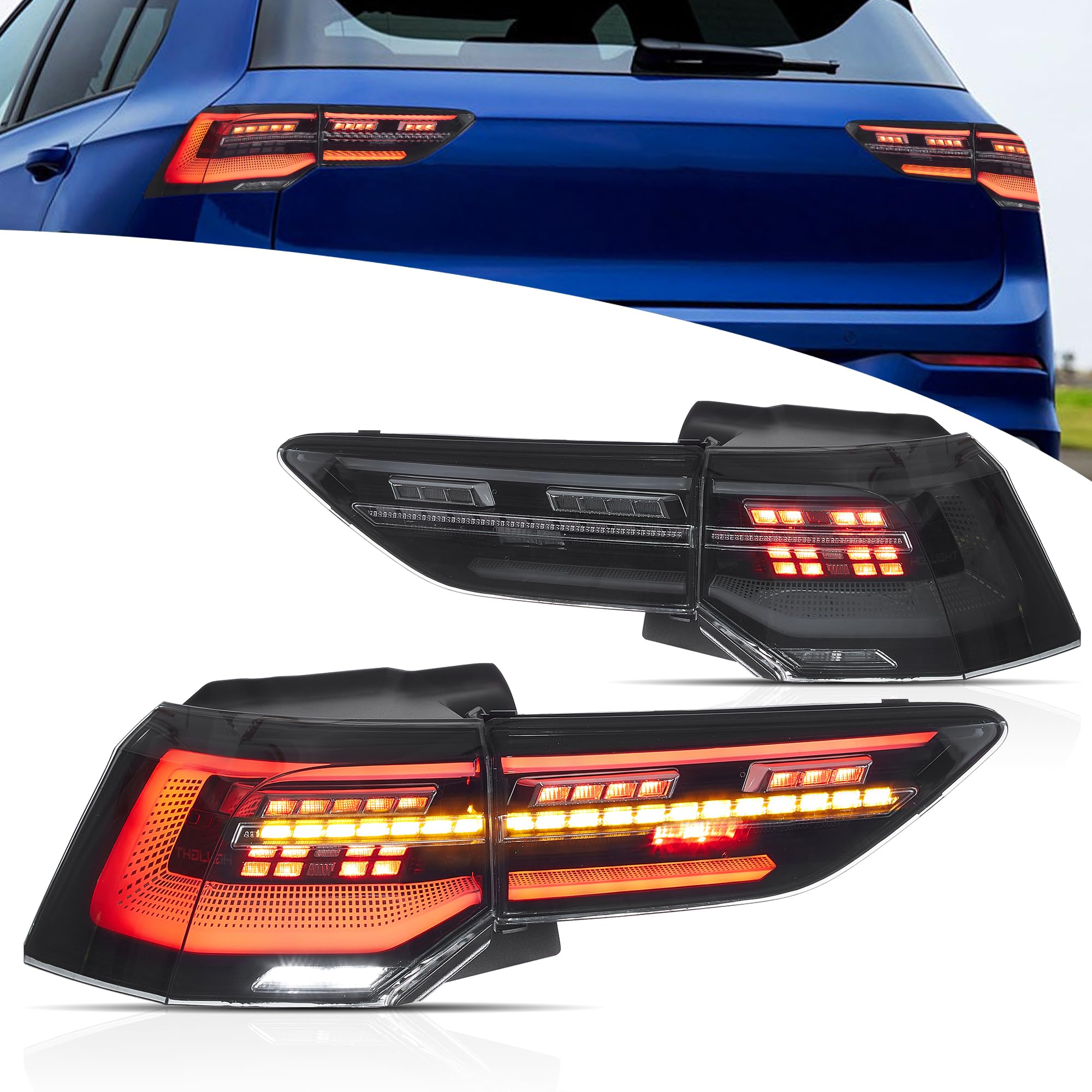 VLAND luci posteriori compatibili per Golf MK8 Golf 8 2020-2023, con certificazione E, 1 set lato conducente e lato passeggero (affumicate)
