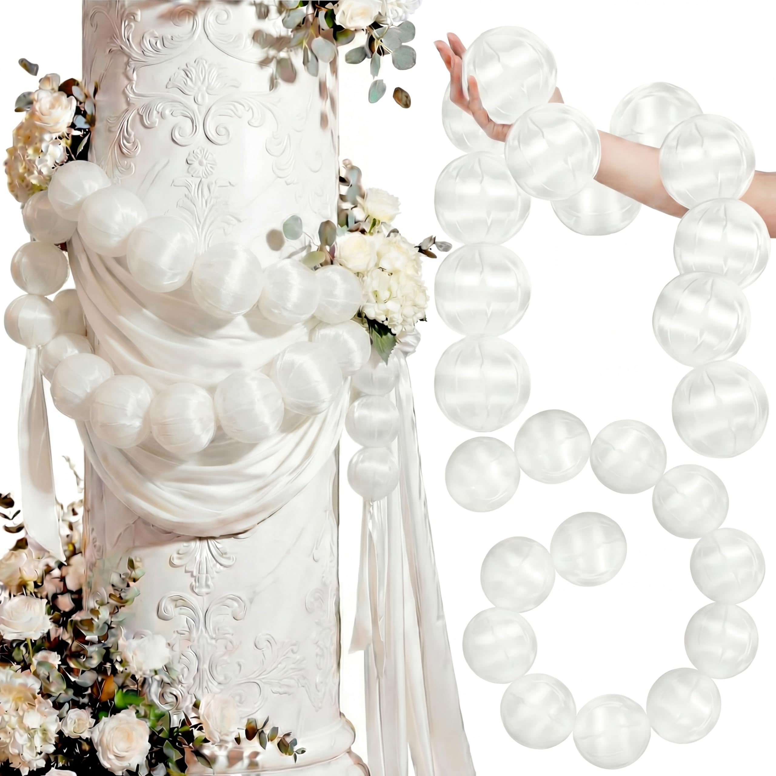 FineCheer Wedding Pearl Ball Garland Ornament Beads Wedding Hanging Ball Garland Decor for Bridal Shower Engagement Baby Shower Photo Background Decoration and Decor DIY Craft (3.1inch x 40inch)