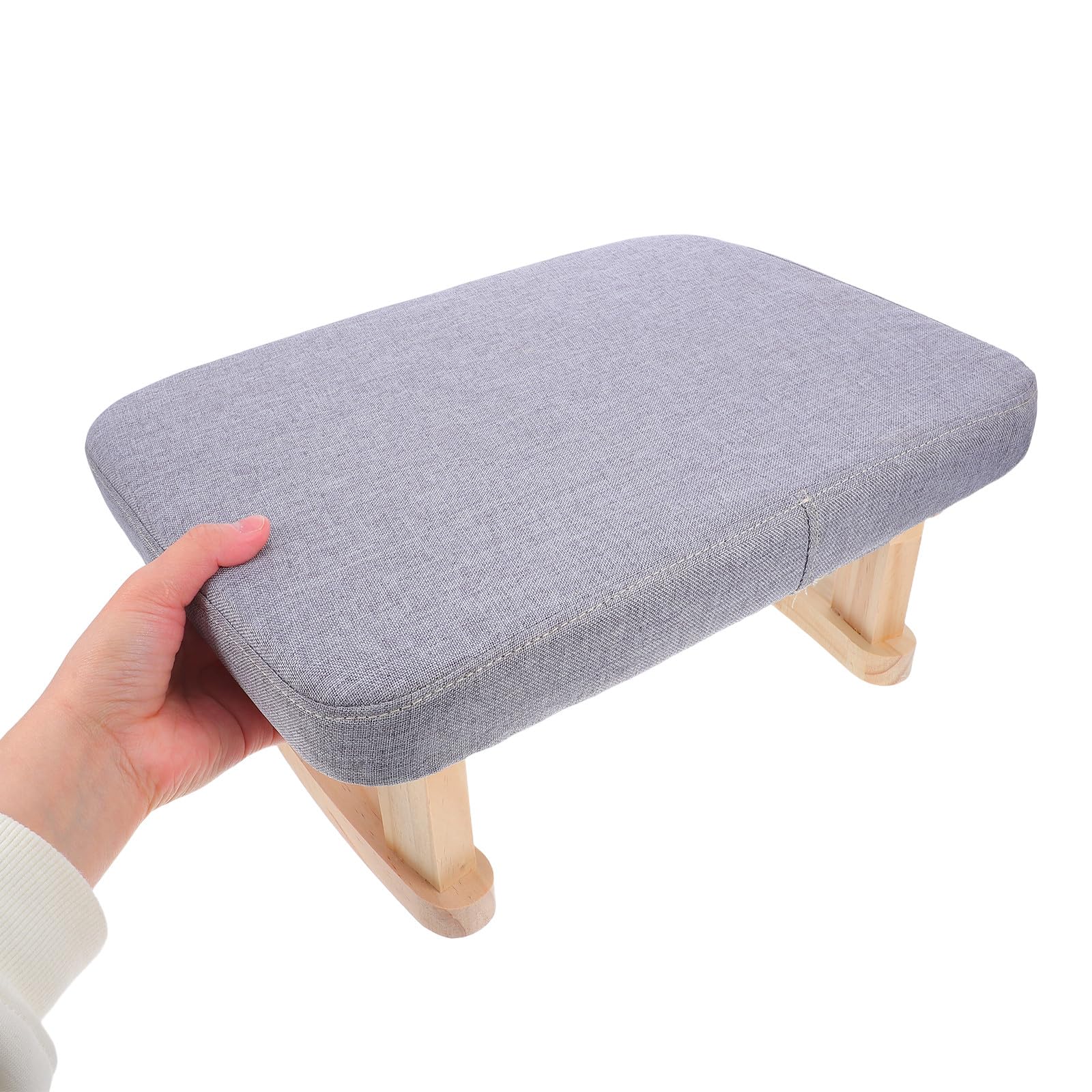 NOLITOY Taburete Pequeño de Madera Maciza Asiento Tapizado en Tela Gris, Reposapiés Multifuncional para Cambiar Zapatos, Meditación y Yoga, Portátil y Compacto para Hogar y Oficina