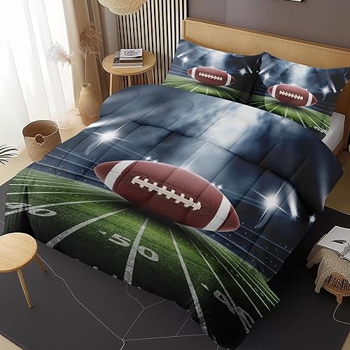Nesphy Juego de ropa de cama de fútbol para niños y adolescentes, decoración de dormitorio, juego de edredón de campo de rugby, edredón acolchado Nesphy Juego de ropa de cama de fútbol para niños y adolescentes, decoración de dormitorio, juego de edredón de campo de rugby, edredón acolchado