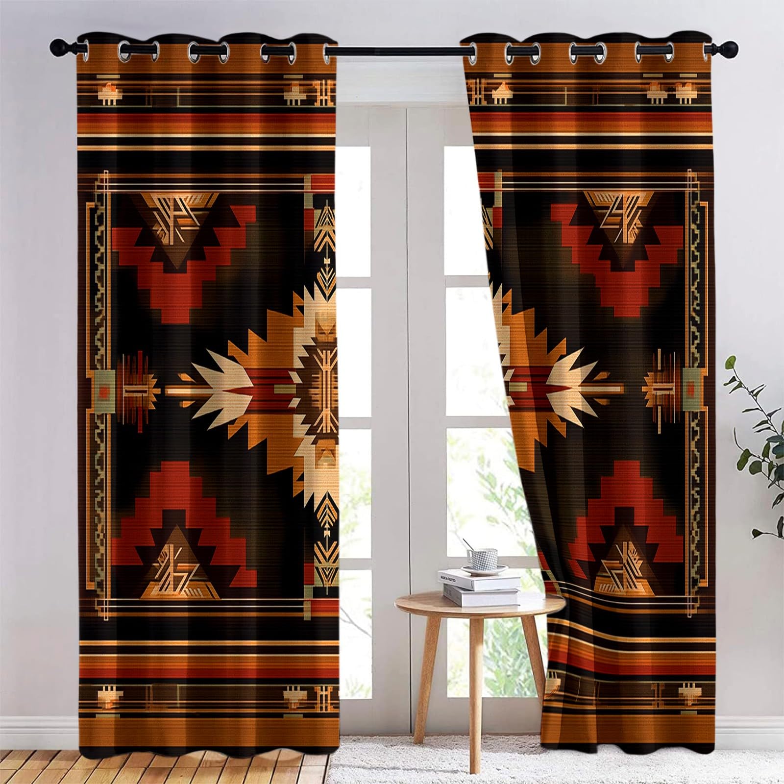 Vintage Teppich Vorhänge B140 x H245 cm (2er Set) Verdunkelungsvorhang für Jungen & Mädchen, Stammesmuster Traditionell Thermogardine Blickdicht mit Ösen, für Büro Schlafzimmer - Dunkelbraun