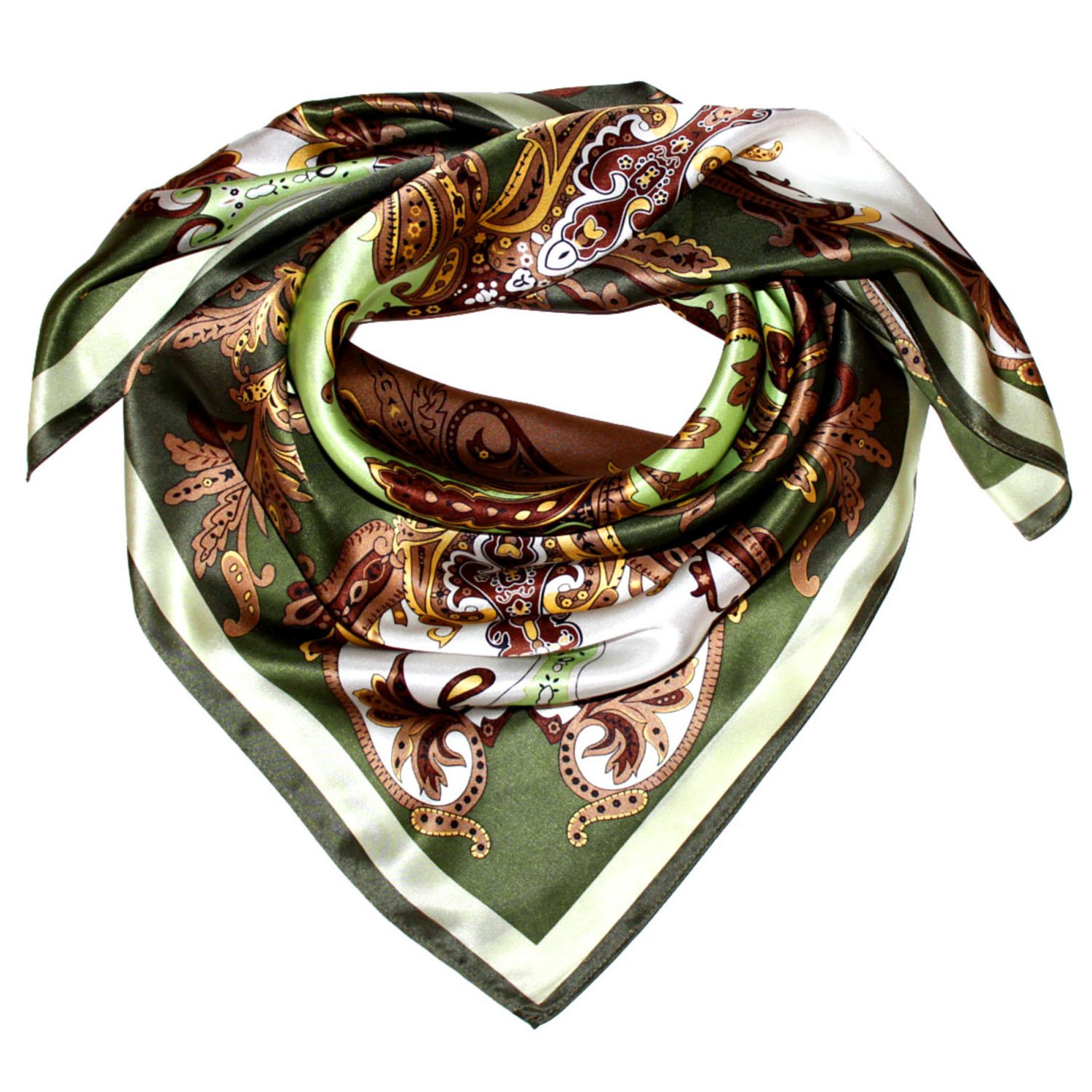 LORENZO CANA Foulard pour la femme – écharpe de 100% soie pour le printemps et l´été, carré avec les mesures de 90 x 90 cm – une sensation de luxe en vert vert tilleul émeraude marron chocolat