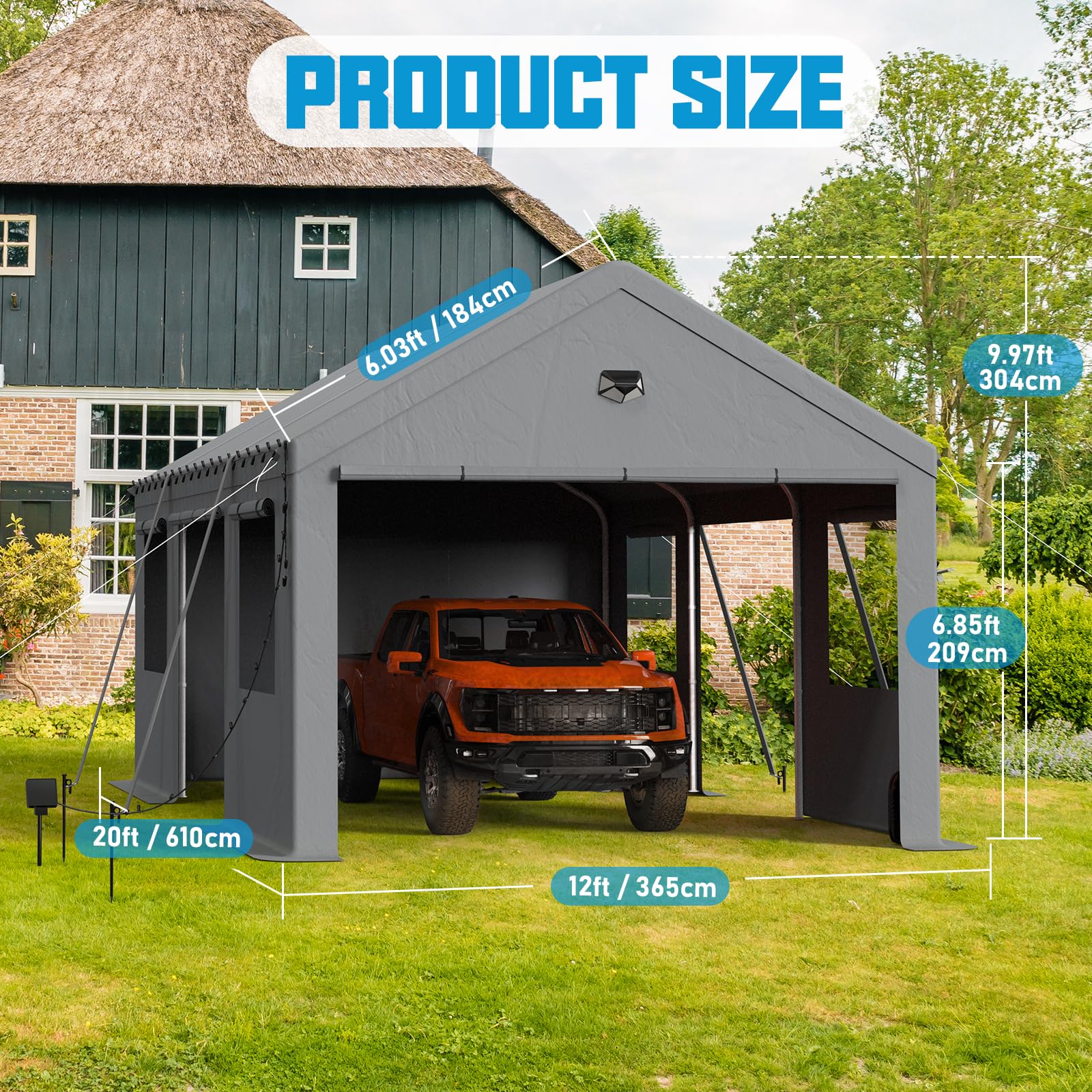 Carport Zeltgarage 3.6x6m wasserdicht mit Seitentüren Robustes Autozelt für ganzjährigen Schutz Portables Garagenzelt mit Stahlrahmen für Auto Motorrad und Outdoor Veranstaltungen