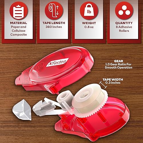 Miniatura 3 de XFasten Cinta adhesiva de doble cara para álbumes de recortes, 0.315 in x 30 pies, paquete de 8 unidades de cinta adhesiva multicolor, cinta de