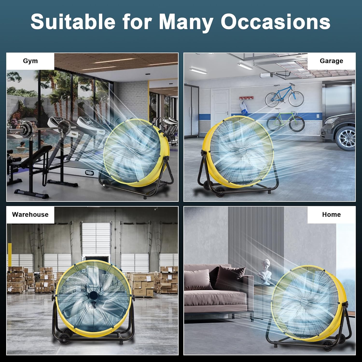 30 Inch Industrial Drum Fan, 14000 CFM High Velocity Floor Fan, Heavy Duty, 3-Speed, 360° Fully Adjustable Tilt, Portable Wheels & Handle for Commercial, Warehouse, Garage, Workshop, Gym-ETL Certified