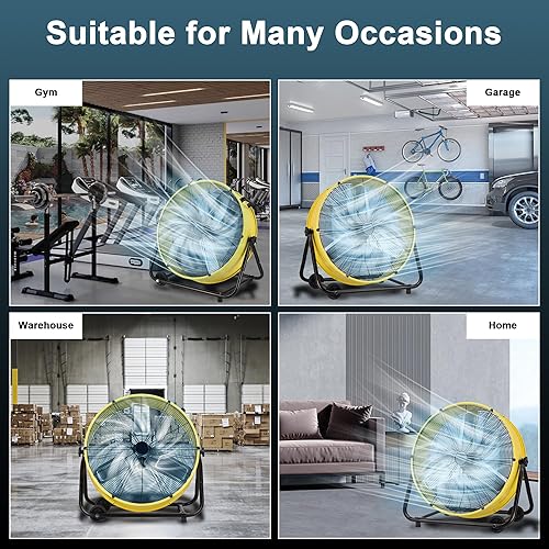 Miniatura 7 de Ventilador de tambor industrial de 30 pulgadas, ventilador de piso de alta velocidad de 14000 CFM, resistente, 3 velocidades, inclinación totalmente