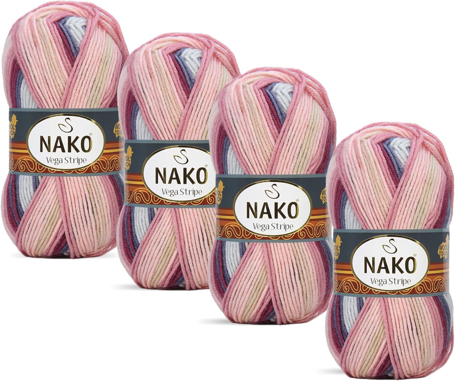 Nako Vega Stripe,(4 Ball) Each Strand (Ball) 3.53 Oz (100g),You Can Use it in Your Cardigan,Sweater,Scarf,Beret and Other Knitting (Mixed 82422)