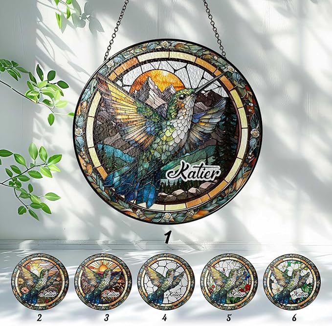 Personalized Stained Glass Suncatcher Hummingbird Stained