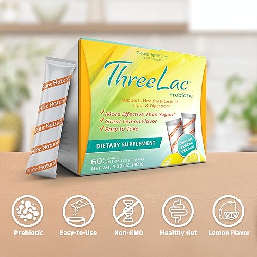 Miniatura 6 de Threelac Suplemento dietético probiótico, sabor natural a limón, incluye paquetes de 60 .053 onzas