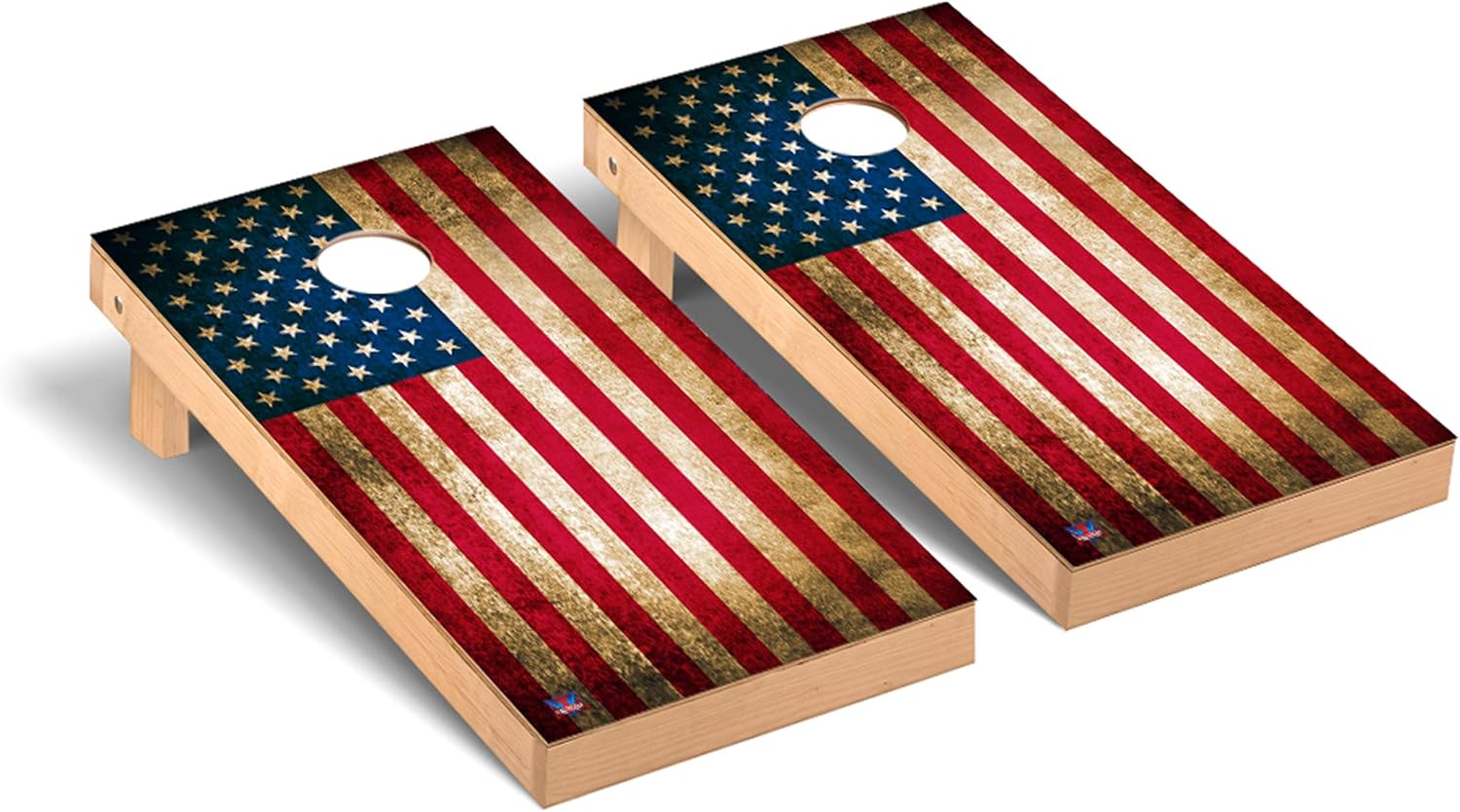 Vintage American Flag Cornhole Game Set – Regulation Size, 2 Boards, 8 Bags, 1 Bag Carry Case