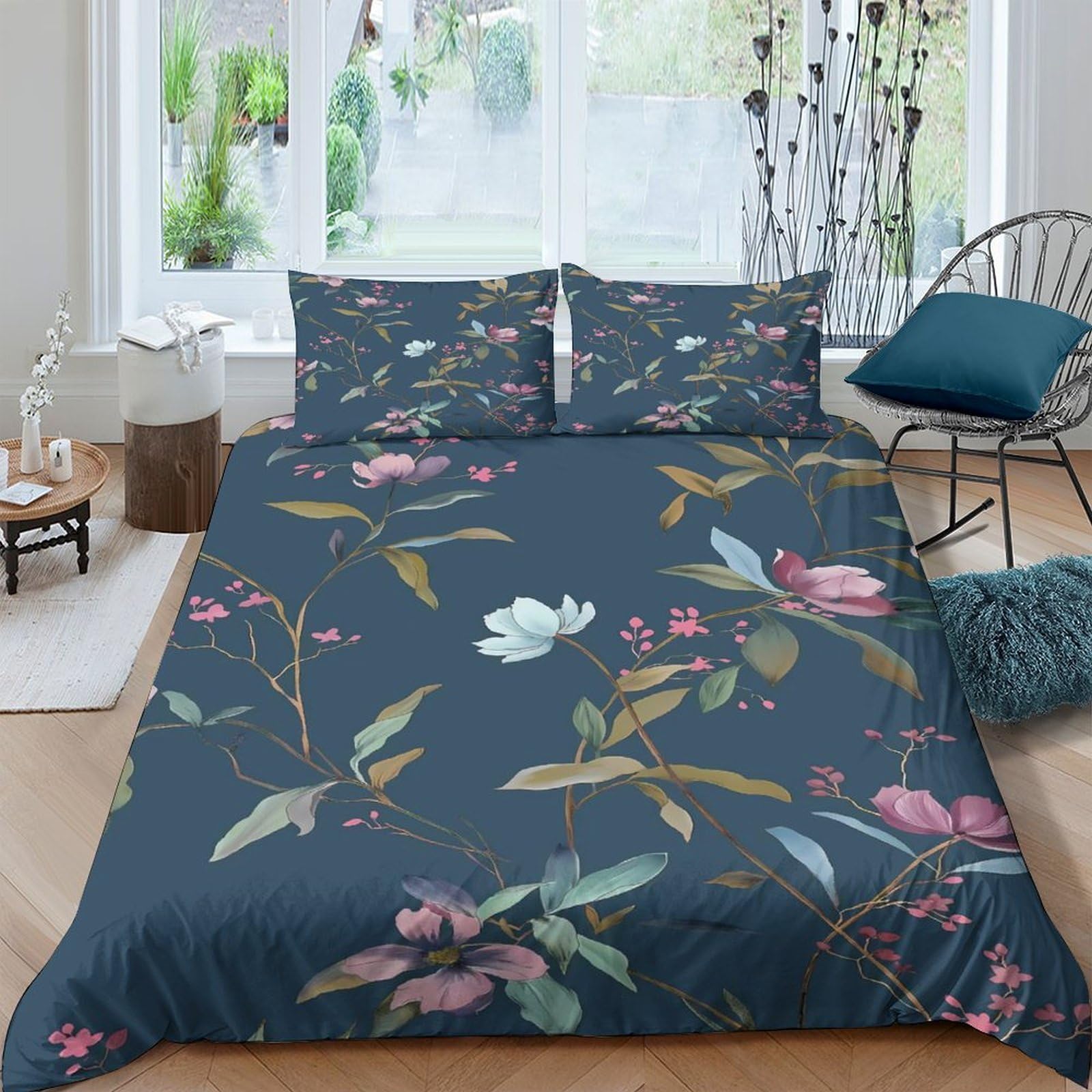 Ctjqhvkz Style-1 3D Printed Dark Botanical Fitted Sheet Microfiber Soft Floral Mattress Cover For Bedroom Guest Room Easy Care Single（135X200cm）