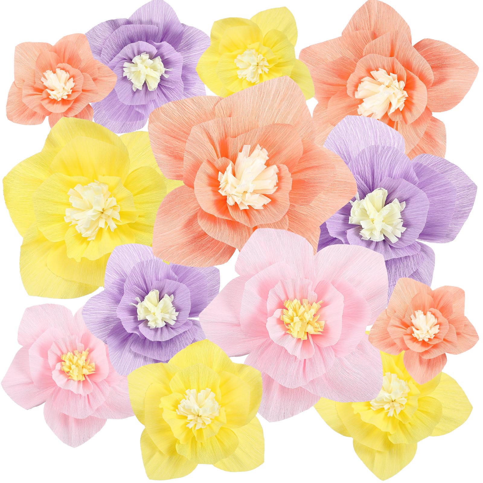 Cholemy 24 Pcs Tissue Paper Flowers, Crepe Paper Flowers Decorations 8" 10" 12" for Wedding Party Baby Bridal Shower Carnival Party Birthday Nursery Wall Decor (Multi Colors)