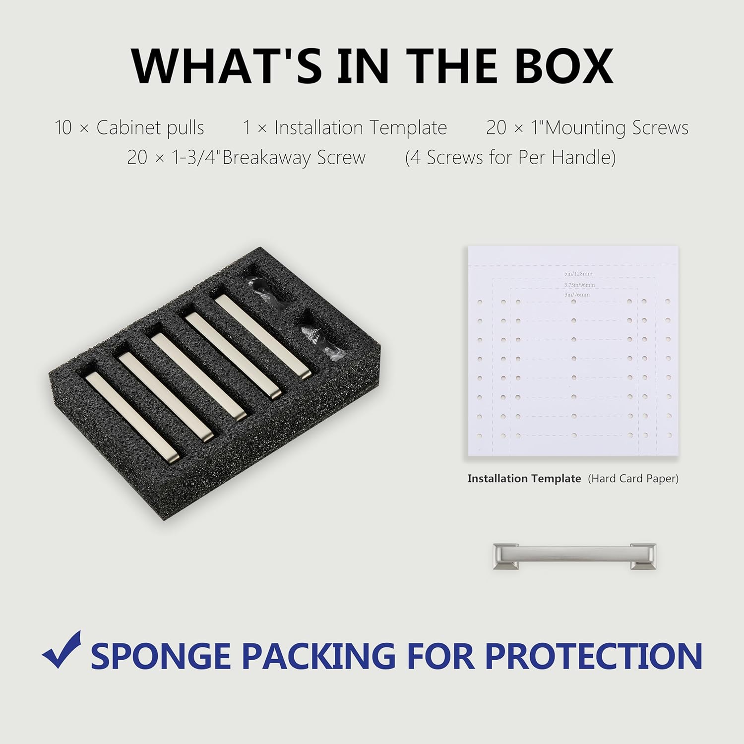 10 Pack Brushed Satin Nickel Cabinet Pulls 4.5Inch Length 3.75 Inch(96mm) Hole Center Solid Kitchen Cabinet Handles Bathroom Drawer Pulls Cupboard Handles