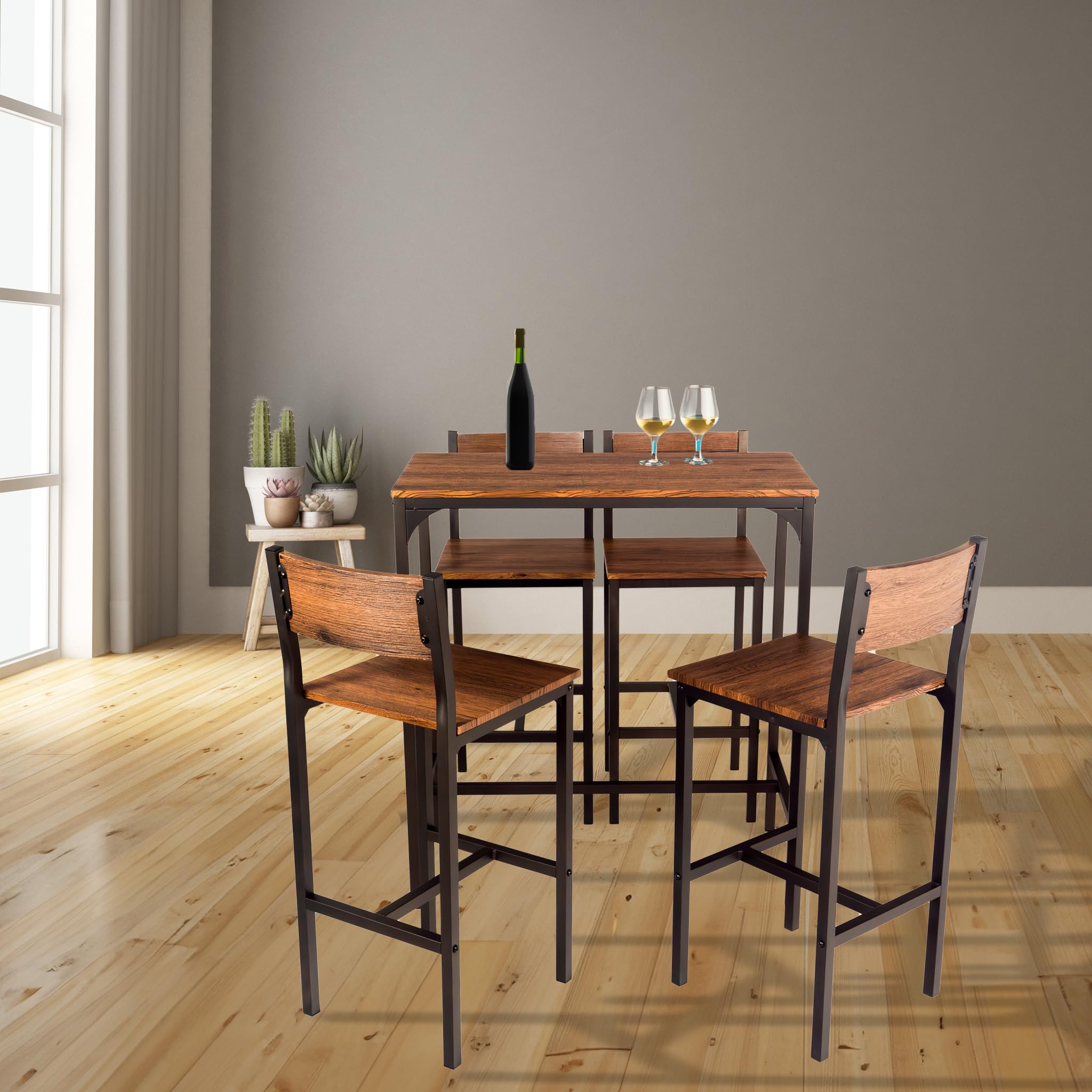 YELLOO Mod. Venice Set Mesa de Bar y 4 taburetes Color Marron Design Sillas