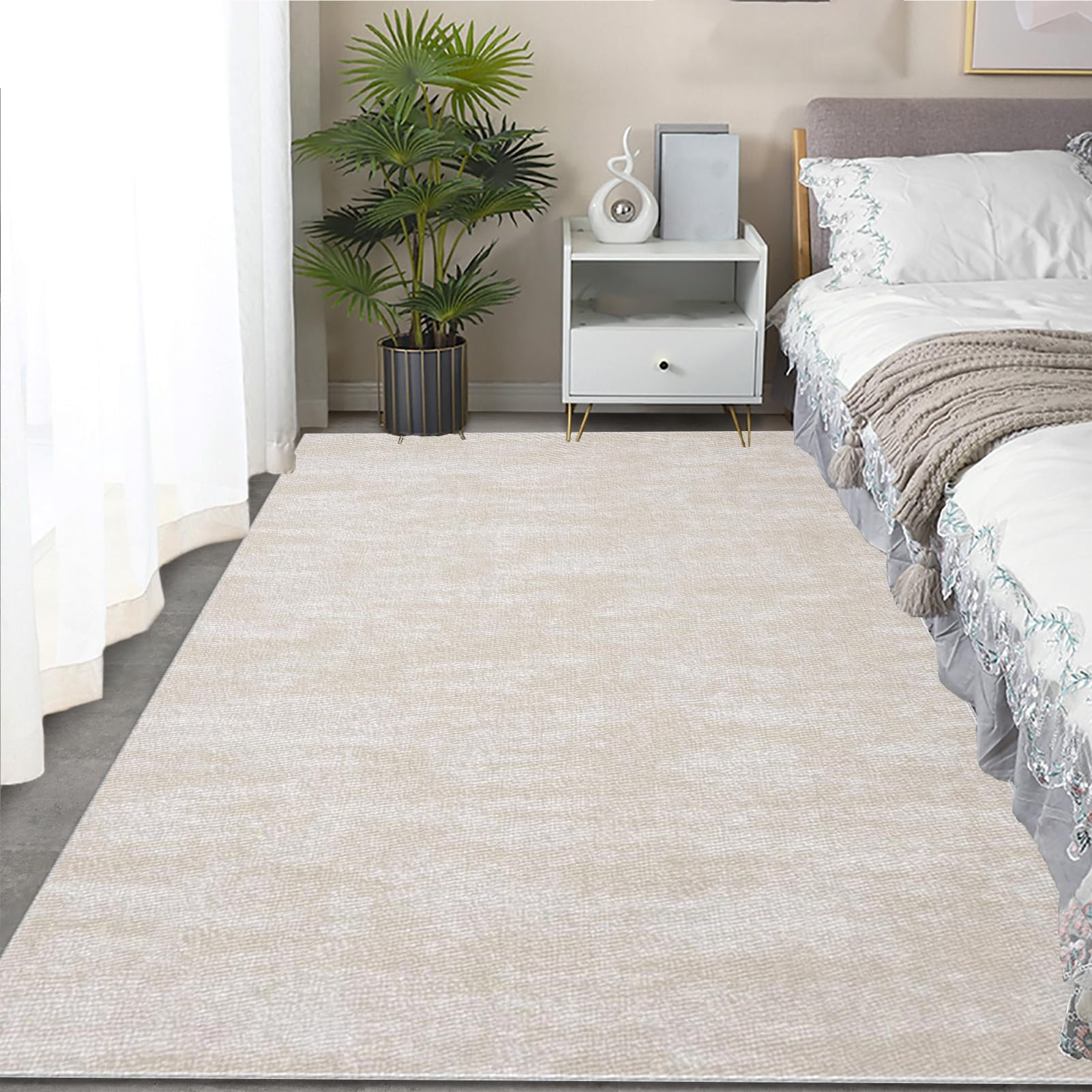 Waschbare Teppiche Gegend Teppich 100 x 140 cm Beige Wohnzimmer Schlafzimmer Teppisch Groß rutschfest Kurzflor Weich Rugs for Living Room Carpet for Esszimmer Büro