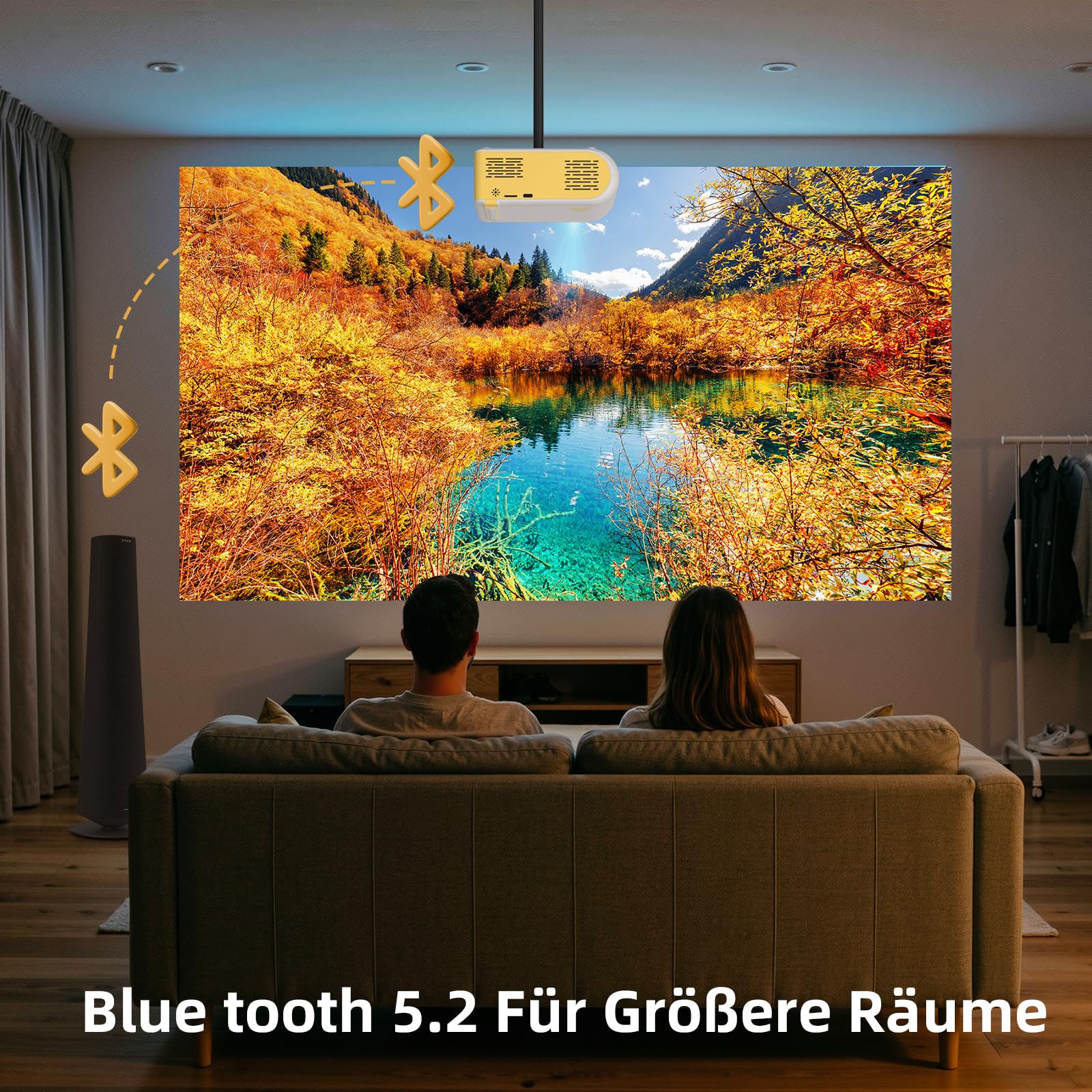 Mini Projecteur Video 4K 1080P Supporte, Videoprojecteur Portable avec WiFi et Bluetooth 5.4, Retroprojecteur de Cinéma D'extérieur, Projecteurs Vidéo avec Haut-Parleur