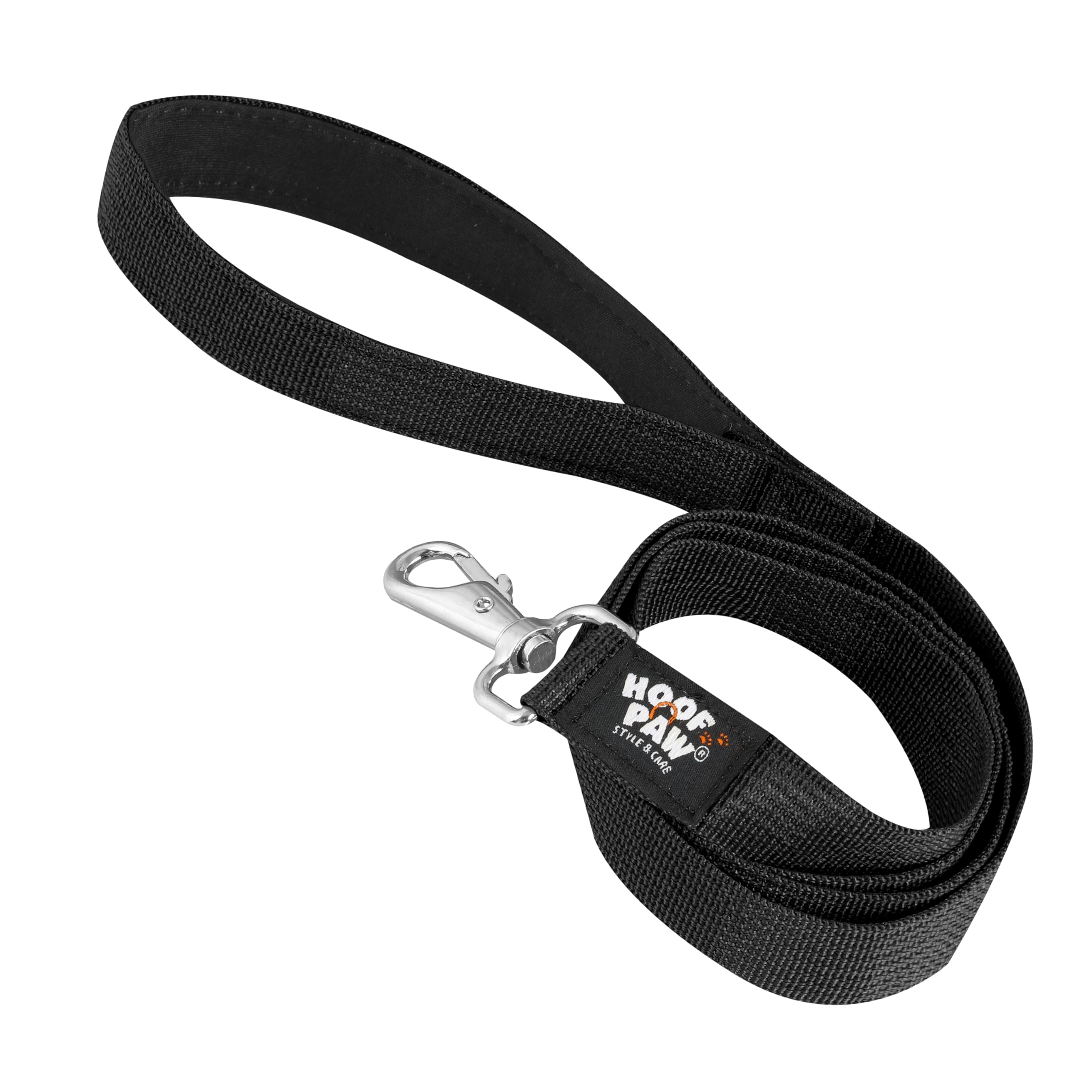 Hoof n Paw Training Lead For Dogs, Premium Nylon Puppy & Dog Lead, Padded Handle, Comfortable & Easy to Use Leash, For Small, Medium & Large Dogs (Plain Black, 100 CM (3.3 ft))