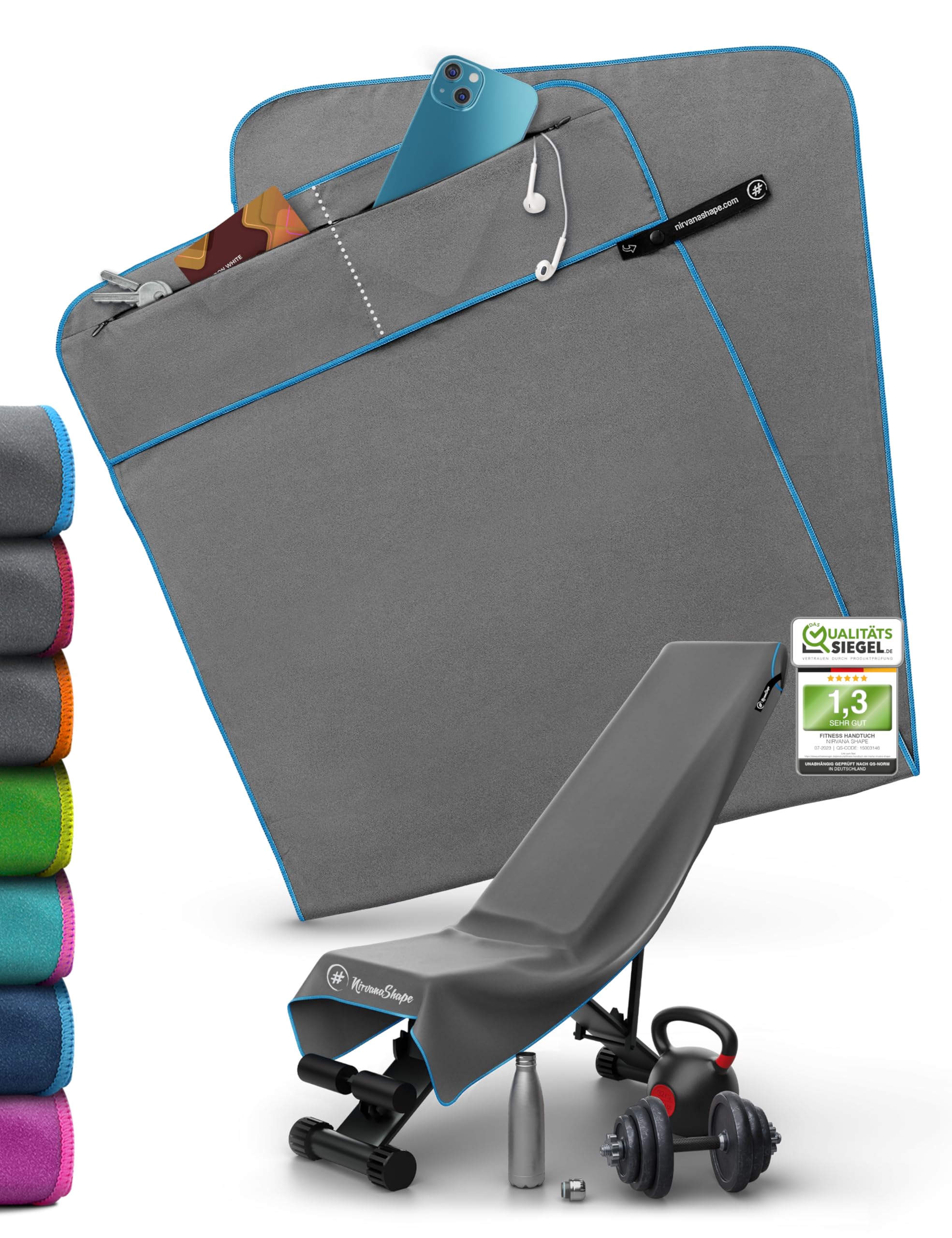 NirvanaShape Fitness-Handtuch | Aus starker Mikrofaser mit Magnet-Clip, stilvoll & funktional | Ultra-saugfähig & kompakt | Dein perfektes Sport-Handtuch fürs Fitnessstudio