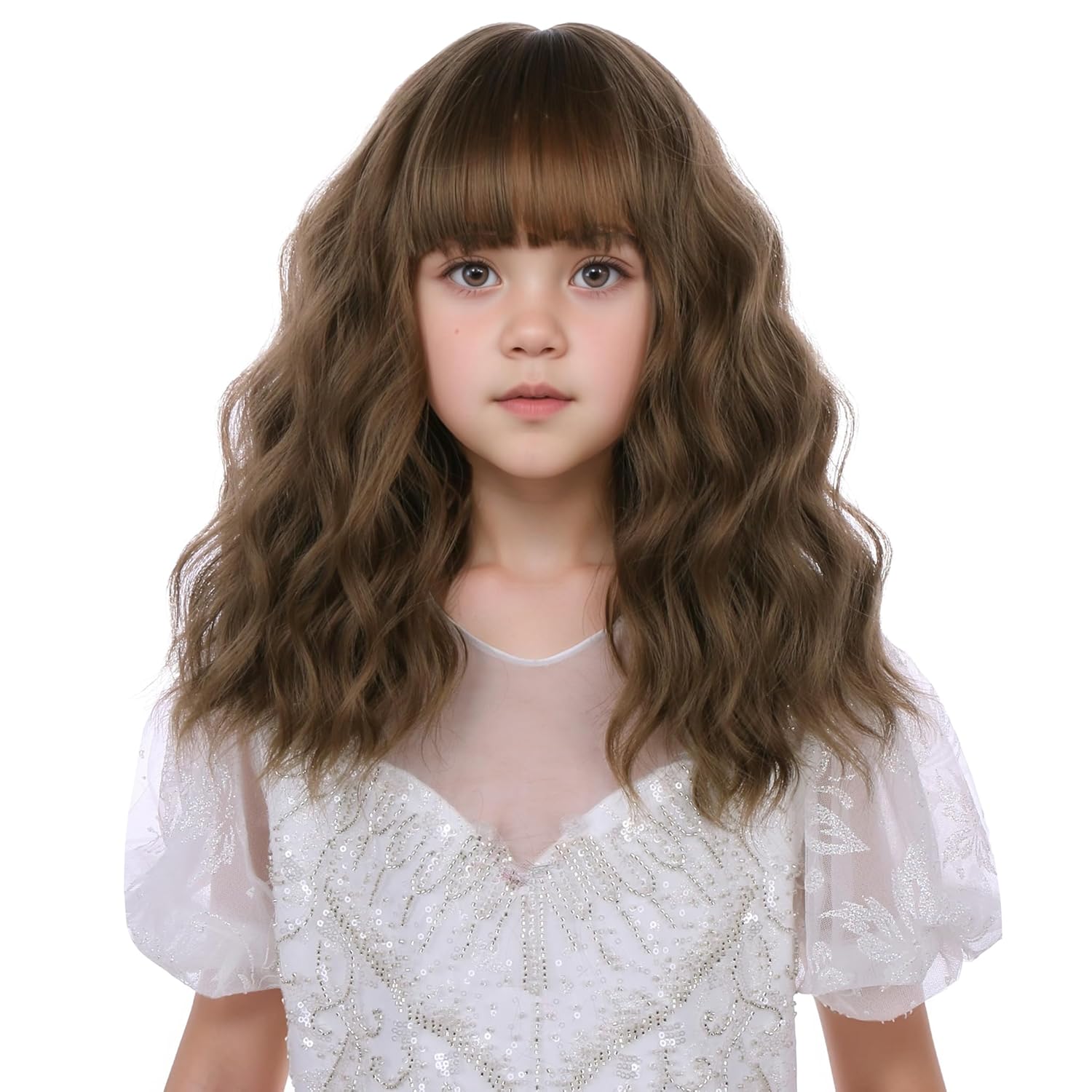 Mixed Brown Wigs for Kids Short Chocolate Brown Wig with Air Bangs Heat Resistant Synthetic Wig