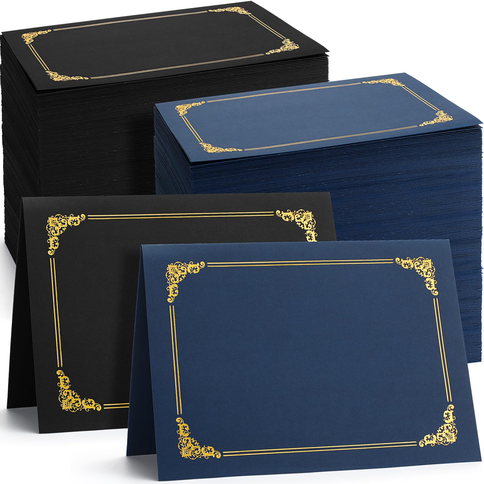 Fainne 120 Packs Certificate Holders Bulk, Diploma Covers Gold Foil Border, Document Covers for Letter Size 8.5x11 Award Certificates, Cardstock, Document Papers, Paper Card Stock (Navy Blue & Black)