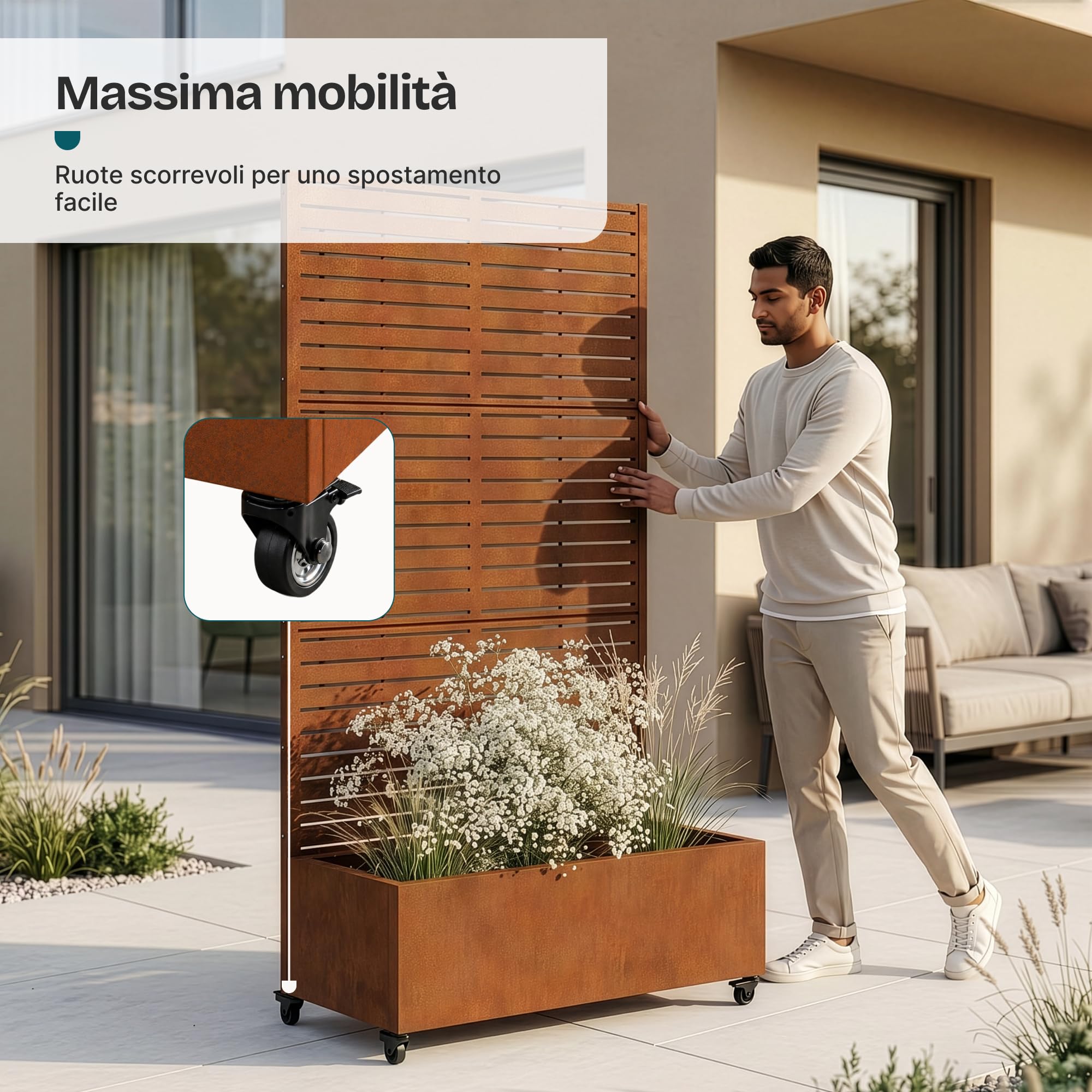 casa.pro Fioriera con Spalliera 190 x 82 x 38 cm Marrone Ossidato