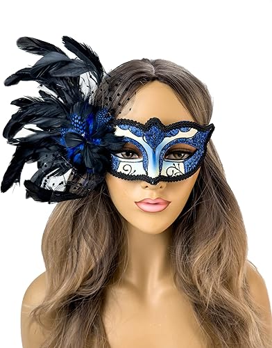 Elegante máscara de plumas para mascarada, Mardi Gras, máscaras burlesque para mujer, disfraz de plumas, máscaras venecianas
