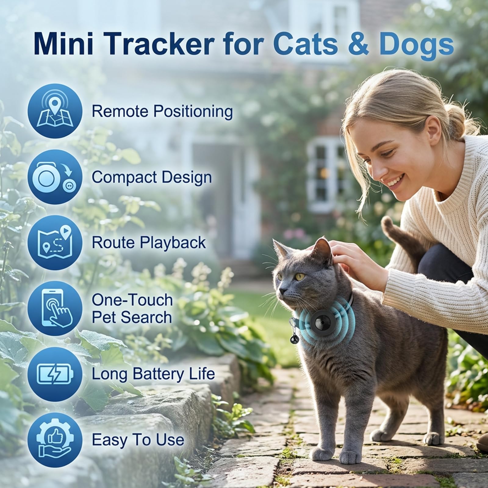 Qoosea Tracker für Katzen Hunde Kompatibel mit iOS ＆ Android Ohne ABO, Mini Haustier Tracker mit Halsband für Katze und Hund, Wasserdicht Trackers für Pet Schlüssel Koffer Rucksäcke