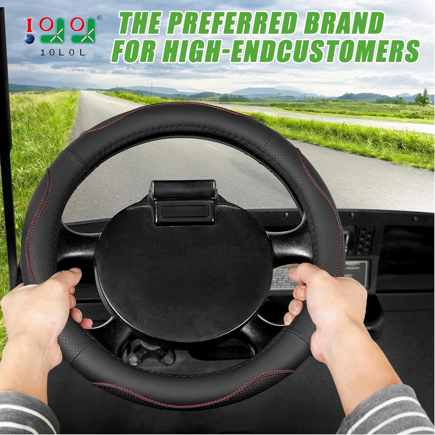 10L0L Golf Cart Steering Wheel Cover-13 Soft and Breathable Anti Slip Leather Steering Wheel Cover,Feels Good in Handling- for EZGO TXT & RXV