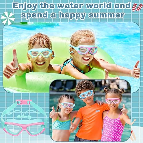 Miniatura 7 de Yexiya Paquete de 4 gafas de natación para niños de 3 a 12 años, antiniebla, sin fugas, gafas transparentes de visión amplia con tapones nasales