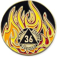 Vista 27 de Medallón de recuperación AA chapado en oro de 1 año Twisted Flames - Negro/Rojo/Naranja/Amarillo