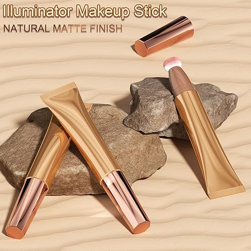 Vista 6 de Xcrear - Varita de belleza líquida en crema, con aplicador de cojín, bronceador sedoso, impermeable, ligero, contorno facial, maquillaje con acabado