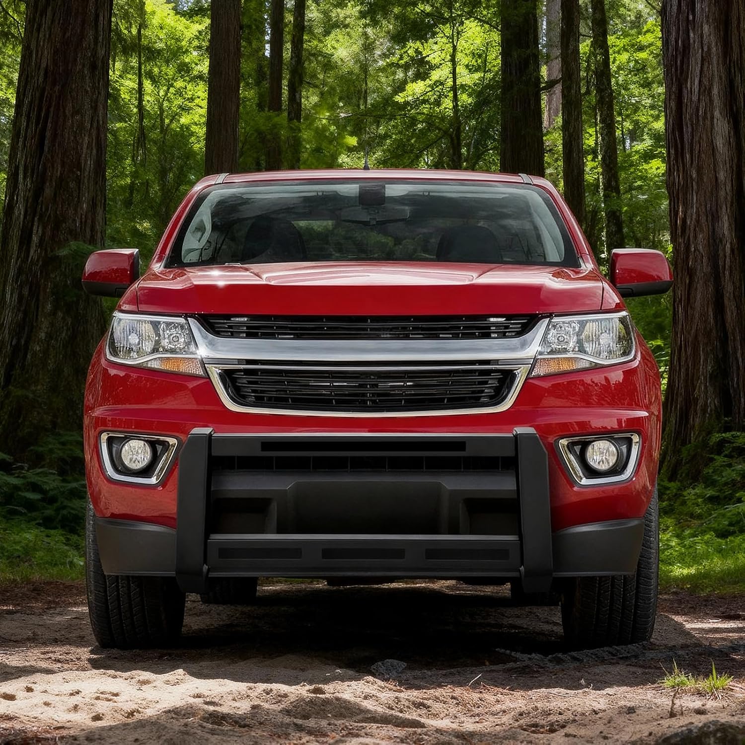 IKON MOTORSPORTS Bull Bar, Compatible with 2015-2022 Chevy Colorado & GMC Canyon, Black Steel Aluminum Front Bumper Brush Push Grille Guard W/License Plate Mounting Bracket, Exterior Accessories