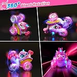 Voiture de télécommande pour fille, 360° Remote Control Stunt Cars pour les enfants, Jouets de fille Licorne Cars, Cadeaux d'anniversaire pour 3 4 5 6 Année Vieilles filles, 2.4GHz Jouet électrique 4WD Voiture avec double face LED Lumières