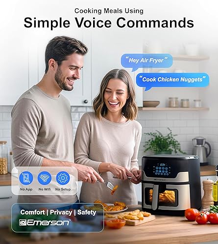 Miniatura 2 de Emerson Freidora de aire SmartVoice 5.3QT 6 en 1, más de 1000 comandos de control de voz, más de 100 alimentos reconocidos, sin aplicación, sin
