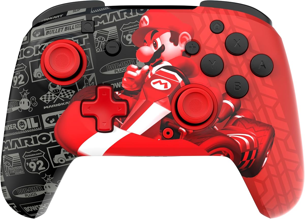 PDP Rematch Glow Mando Inalámbrico Grand Prix Mario Nintendo Switch 2 | Nintendo Switch Lite, OLED, controles de movimiento, batería recargable de 40 horas, 2 botones traseros asignables, Grand Prix Mario Glow