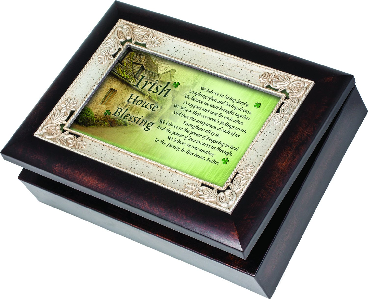 Cottage Garden Irish House Blessing Living Deeply Burlwood Jewelry Music Box Plays Irish Eyes are Smiling