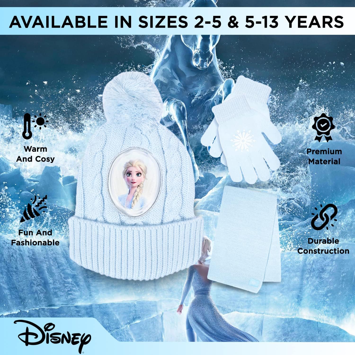 Disney Frozen Kid’s Winter Hat, Snow Gloves, and Scarf for Girls, 3 Pc. Set, Plush Warm Outdoor Comfort Includes Gift Box: Clothing, Shoes & Jewelry