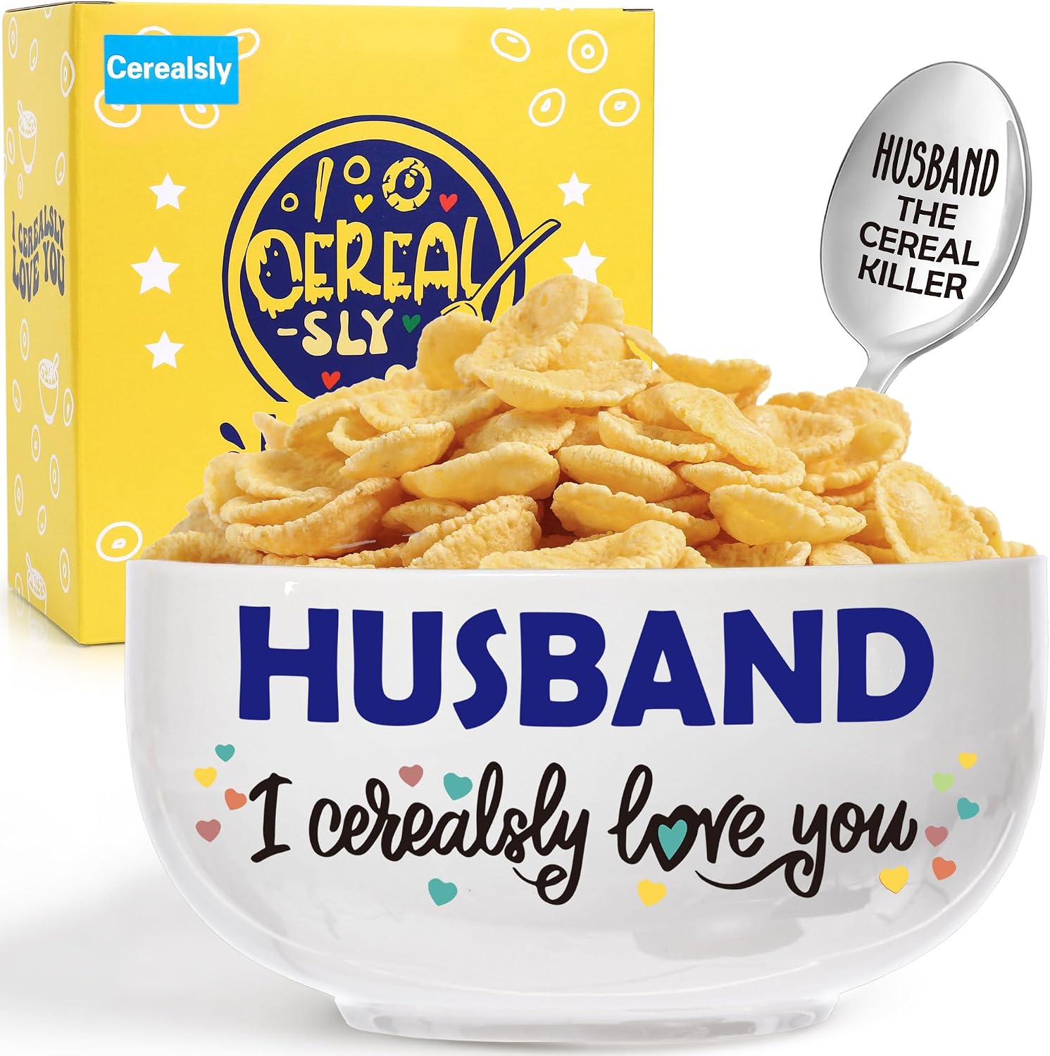Husband Fathers Day Gift from Wife, Best Wedding Anniversary Birthday Gift for Him Men from Wife, Husband I Cerealsly Love You, Romantic Cereal Bowl Presents Box
